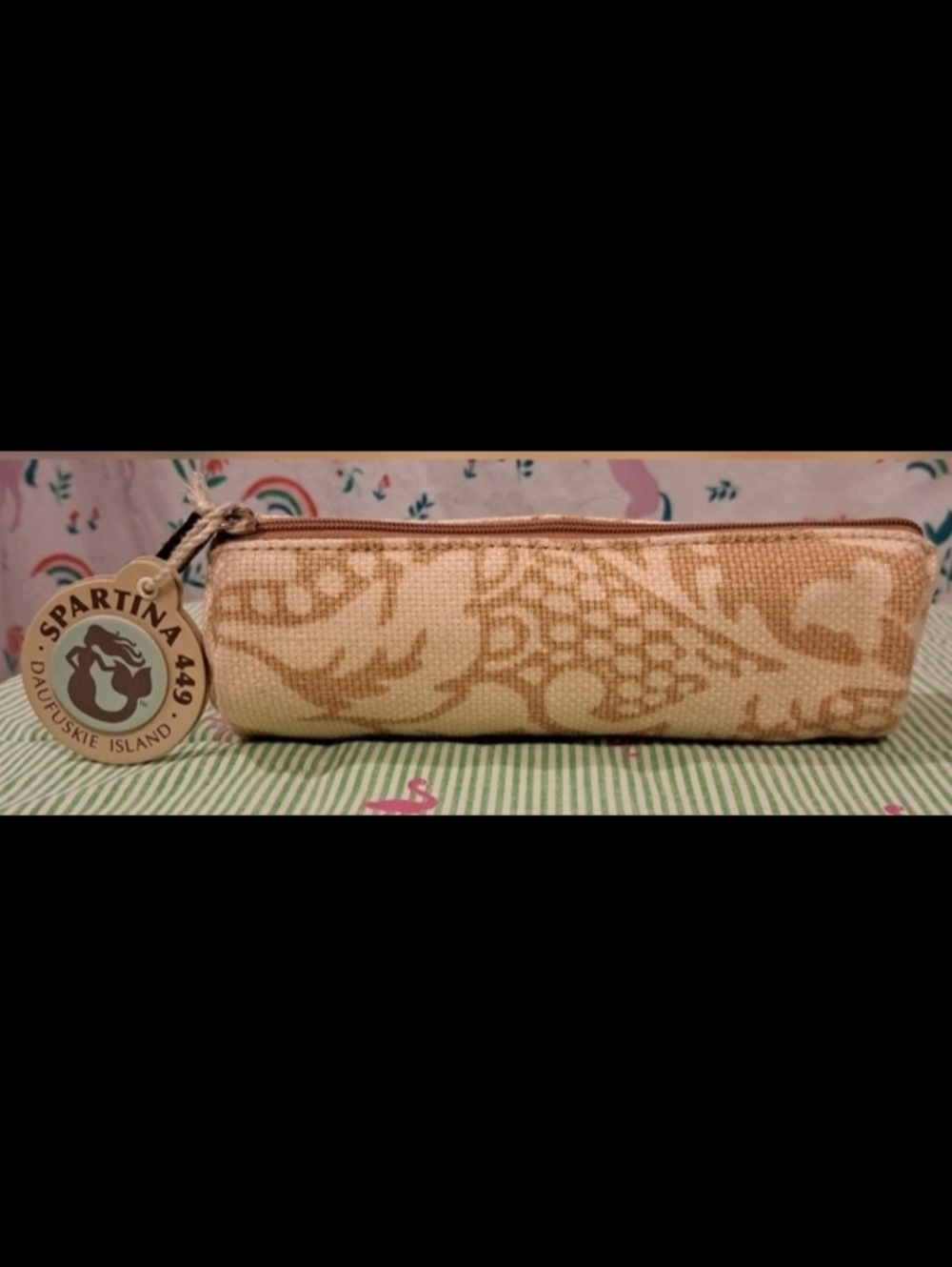 Spartina 449 Beige Jute Canvas Jewelry Makeup Cosmetic Beauty Travel Pouch Bag